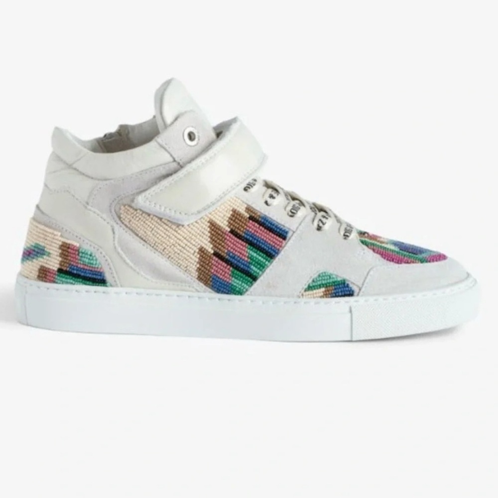 Zadig & Voltaire Mid Flash Folk Beads  High-Top Sneakers in Blank, Size 39 NIB
